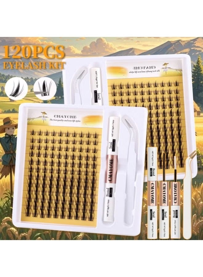 كمايو 120 قطعة مجموعة رموش تجميلية (8-16 مم) كتلات رموش صناعية مع غراء ومانع تسرب + ملقط، سهلة التطبيق في المنزل - Image 3